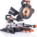 Evolution Power Tools R255SMS+ PLUS 10-Inch Sliding Miter Saw Plus Multi-Material Multi-Purpose Cutting Cuts Metal, Plastic, Wood & More 0˚ - 45˚ Bevel & 50˚ - 50˚ Miter Angles TCT Blade Included