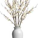 Ammyoo 4Pcs Cherry Blossom Branches Artificial Flowers for Spring Summer Indoor Decoration,Faux Long Stem Artificial Flowers for Wedding Home Office Bedroom Party Table Centerpieces Decor(White)
