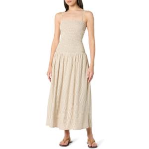 The Drop Women's Florencia Smocked Bodice Linen Maxi Dress (Whisper White/Sepia Tint Polka Dot, XL)