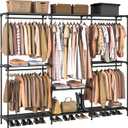Clothes Rack, Portable Closet, 80.7 Inch Extra Large Capacity Wardrobe Closet, Clothes Storage Organizer with Shelves and 5 Hanging Rods, Easy to Assembly, Black PCT036B01
