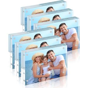 HOUSE DAY Acrylic Picture Frames 5x7, 6 Pack Magnetic 5x7 Picture Frame, Double Sided Clear 5 x 7 Photo Frame with Microfiber Cloth, Frameless FreeStanding 5x7 Frame Gift for Desktop Display
