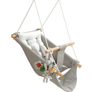 Baby Swing Indoor Outdoor, Canvas Hammock Swing for Infant to Toddler With Comfort Footrest, Montessori Toys, Upgraded 5-Point Harness for Secure Fit, 3 Modes, Gift for Baby Boys Girls, Grey and White