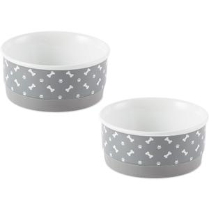 Bone Dry Ceramic Bone & Paw Pet Bowls, Dishwasher Safe, Small Set, 4.25x2, Gray, 2 Count Bone Dry Ceramic Bone & Paw Pet Bowls, Dishwasher Safe, Small Set, 4.25x2, Gray, 2 Count