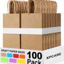 XPCARE 100 Pcs Small Kraft Paper Bags with Handles, Bulk Shopping Bags, 5.25x3.25x8.25'' Brown