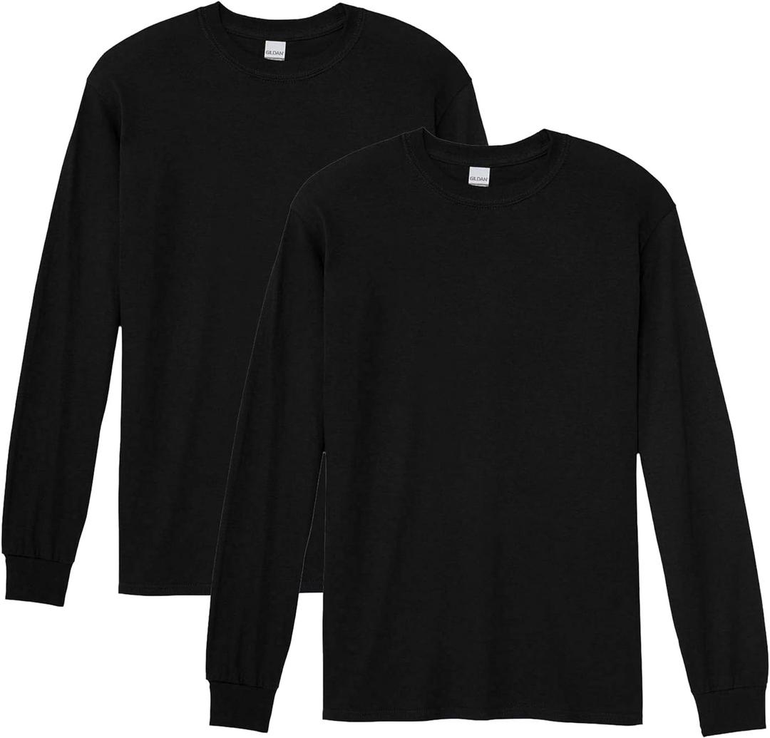 Gildan Adult Heavy Cotton Long Sleeve T-Shirt, Style G5400, 2-Pack (Large, Black)