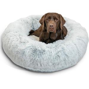 Best Friends by Sheri The Original Calming Donut Dog Bed for Large Dogs up to 100 lbs, Shag Faux Fur, Frost Gray, Large, 36" x 36"