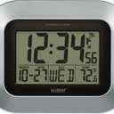 La Crosse Technology WT-8005U-S Atomic Digital Wall Clock with Indoor Temperature, Silver