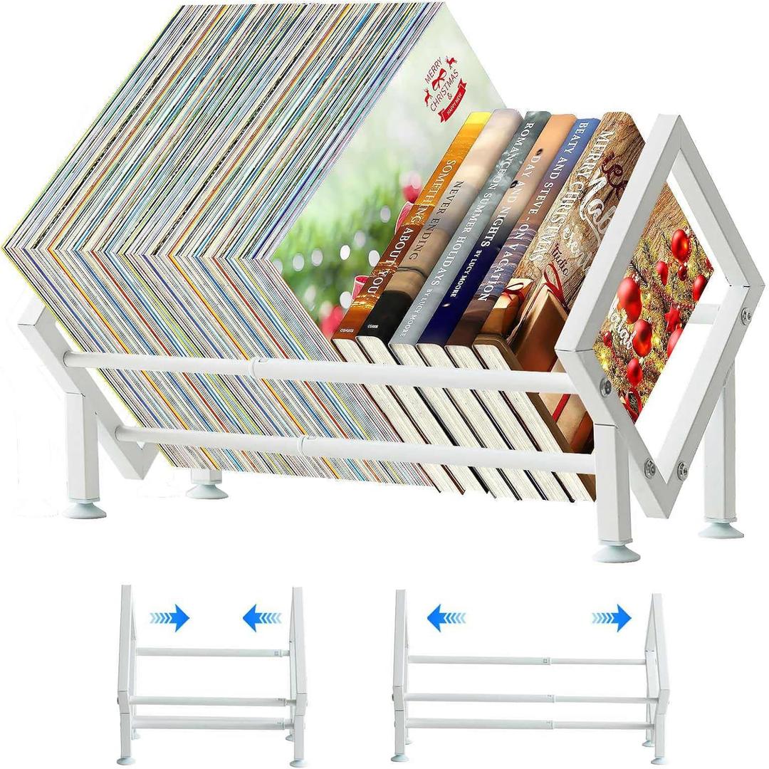 ENCIMART Tabletop Bookshelf Organizer, Adjustable Desk Shelf for Top of Desk in Living Room, Home, Office, Stainless Steel Tilting Bookcase Desktop Storage Book Rack for Magazine/CDs/Books Display