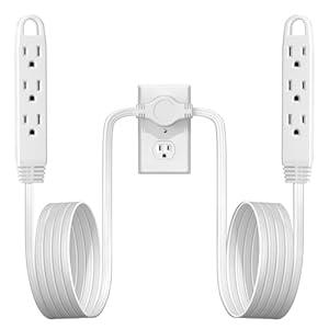 3-Prong 16FT Twin Extension Cord with 6 Outlets - Slim Design for Home Furniture, 16FT Double Cord 8 FT Each Side in Black Color