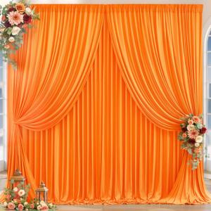 16x10FT Orange Backdrop Curtains for Wedding Parties, Wrinkle Free Polyester Photography Backdrop Drapes for Wedding Baby Shower Birthday Parties Stage Background Stand Decorations 4x10ft,4 Panels