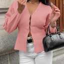 Saodimallsu Womens V Neck Sweater Blazer Peplum Long Sleeve Knit Open Front Split Cardigan Sweaters (Pink, L)
