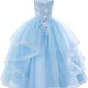 IDOPIP Sequin Flower Girl Dress for Wedding Pageant Tulle Ball Gown Prom Kids Princess Birthday Party Bridesmaid Maxi Dresses 11-12Y