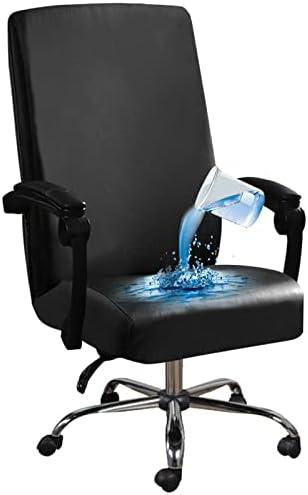 Shukii Waterproof Office Chair Cover PU Leather Computer Seat Covers Stretch Rotating Chair Slipcover with Elastic Bottom Universal Chair Protectors for Rotating Boss Chair (Black, Large)