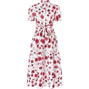 GRACE KARIN Women's 2025 Summer Floral Flowy Dresses Boho Tie Belt Short Puff Sleeve A Line Maxi Shirt Dress with Pocket, M