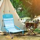 VILLEY Low Beach Chair, High Back Folding Chair for Adults, Lightweight and Portable for Outdoor, Camping, Lawn, Music Festival, with Cup Holder and Carry Bag - Blue Stripes