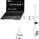 WALI Laptop Desk Mount for 17 inch Notebook, Adjustable Single Monitor Arm with Laptop Holder for 32 inch Screen, Laptops Stand with Ventilated Tray, Up to 22 lbs, (M00LP-W), White