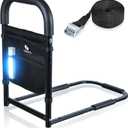 Bed Rails for Elderly Adults Assist Safety with Motion Light for Seniors Hand Bar Grab with Storage Pocket Patent Stabilizer with Fixing Strap, Support Up to 300lbs (Black)