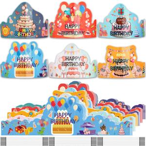 ARTLYMERS Birthday Crowns for Kids, 30 Pack Assorted Designs Paper Crowns, Classroom Birthday Hats, VBS Party Decor Adjustable Elastic Band, Reusable, Ages 15-28 inches, Multiple Colors