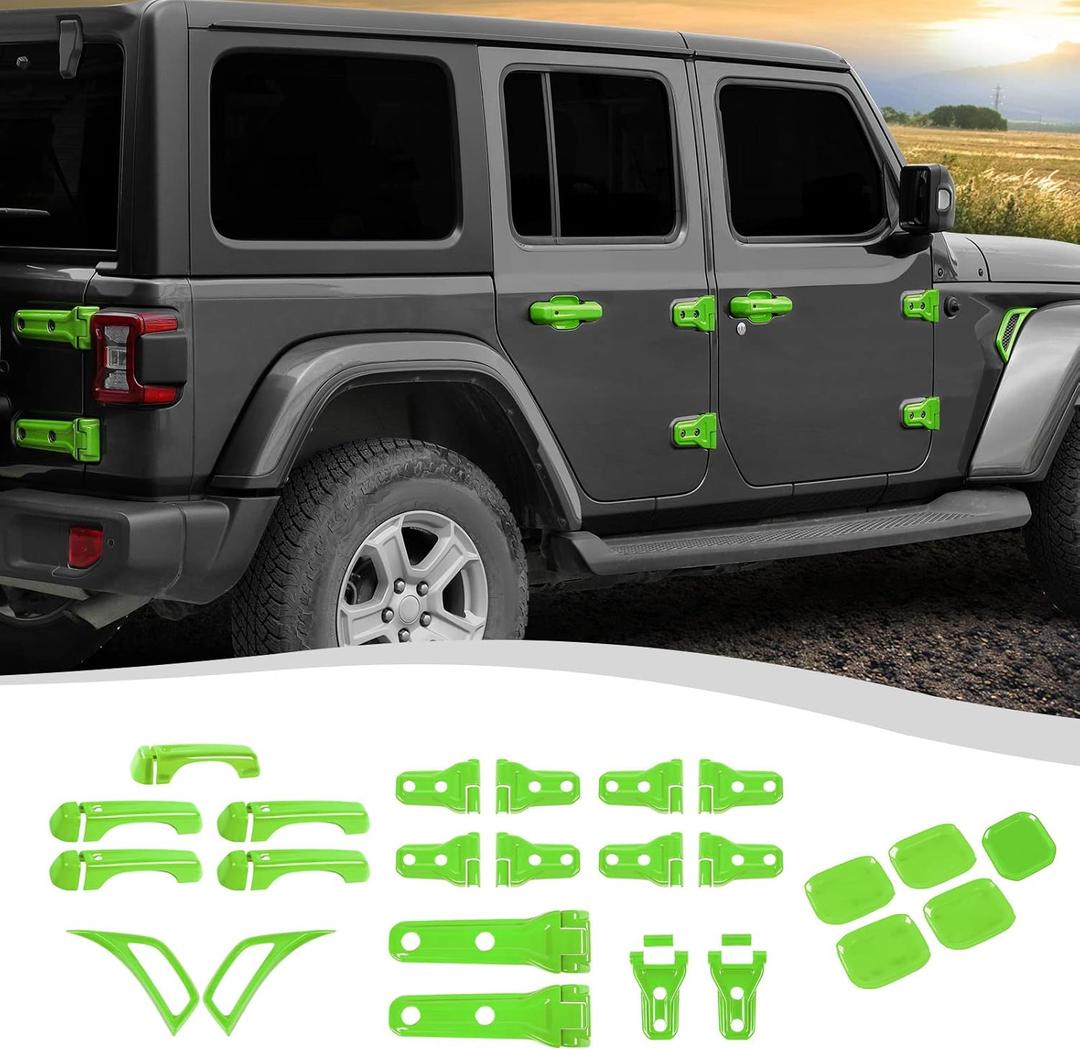 24PCS Full Set Exterior Decoration Trim Kit Fit for 2018-2026 Jeep Wrangler JL JLU 2/4 Doors, Door & Hood Hinge Covers Door Handle Side Vent Tailgate Hinge Cover Trim(Green)