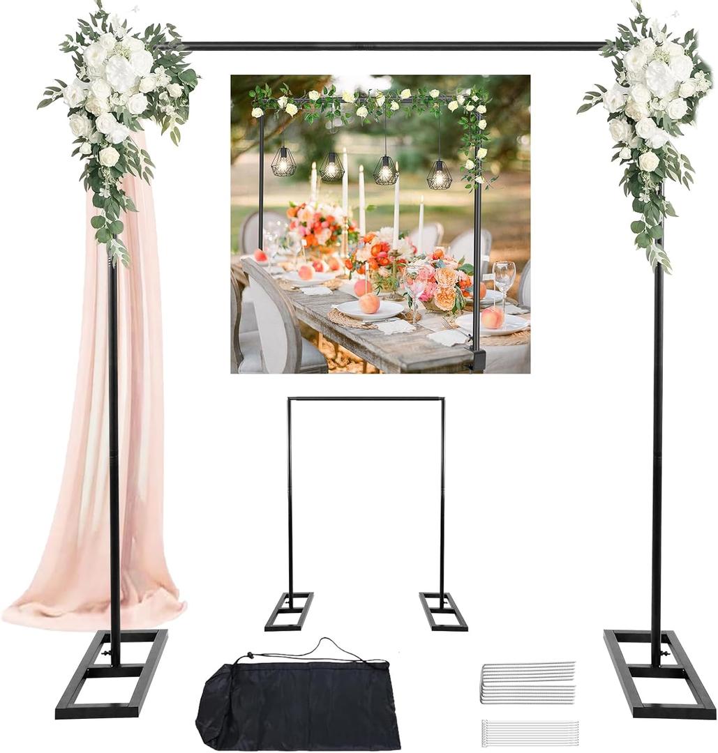 Balloon Arch Stand, 8.2FT Square Wedding Arch Frame, Metal Black Heavy Duty Backdrop Adjustable Stand, Extra 2 Clamps Change Over The Table Rod Stand for Baby Shower Party Decoration, Garden Trellis