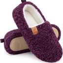 EverFoams Womens Soft Curly Full Slippers Memory Foam Lightweight House Shoes Cozy Loafer with Polar Fleece Lining (7-8, Dark Aubergine)