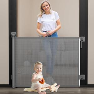 Babepai Baby Gate for Stairs No Drill, Punch Free Retractable Baby Gates Extends to 54" Wide 34" Tall, Reractable Dog Gate for Doorways, Stair Gate for Outdoor, Indoor, Hallways, Deck, Porch