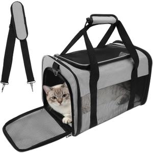 Pet Carrier, Breathable Mesh Design, Soft Cat Carrier with Shoulder Strap, Comfortable Travel Solution, Grey