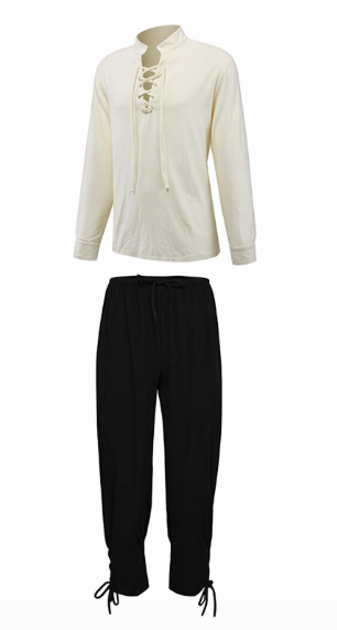 2 Pcs Men's Pirate Costume Set Renaissance Pirate Shirt, Medieval Viking Pirate Costume for Cosplay (X-Large, Black)