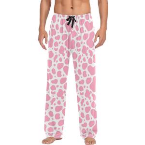 Men's Pajama Pants Soft Comfy Sleep Lounge Pants Pink Cow Pjs Bottoms with Pockets, Size M