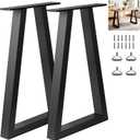28 Inch Metal Table Legs Trapezoid, Heavy Duty Industrial Steel Desk Leg with Adjustable Feet Pads for Dining Table, Kitchen Base, Console, Black