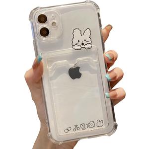 Casechics Compatible with iPhone Case,Cute Kawaii Cartoon Bunny Bear Clear Credit Card Slot Holder Wallet Transparent Corner Protection Soft Shockproof Cover Phone Case (Bunny,iPhone 14 Pro Max)