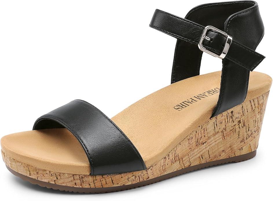 DREAM PAIRS Women's Open Toe Buckle Ankle Strap Platform Wedge Sandals Summer Shoes, 8.5