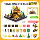 hahaland Mini Magnetic Tiles Travel Road Construction Toys Magnetic Building Blocks with Engineering Vehicles Trucks Case 2-in-1 Road-Themed Box Montessori Birthday for 3-6 Year Old Toddler