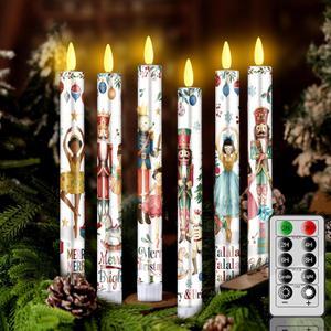 6 Pcs Christmas Flameless Candle Set Nutcracker Taper Candles with Remote Timer LED Flameless Battery Operated Santa Celebration Candles for Winter Christmas Home Decor Gifts