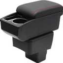 Car Armrest Box for Mazda CX-3 2015 2017 2018 Auto Accessories Center Console Leather Arm Rest Double-Layer Storage Space with Cup Holder (Black with Red Thread)