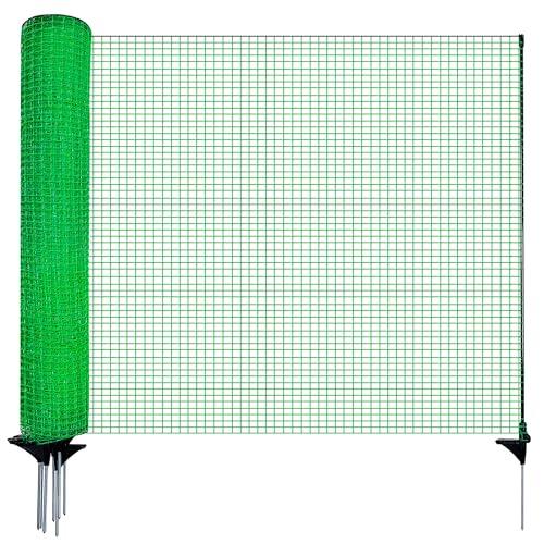 HIDALIFE Temporary Fence with Posts,3‘x50‘ Safety Barrier for Dog Snow Plastic Mesh Fencing with Fiberglass Stake Windbreak Rope, Movable Fencing Roll for Garden Backyard Outdoor Animal Protect