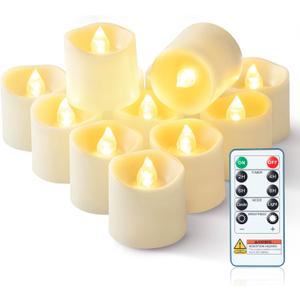 Homemory 400+ Hour Timer Remote Control Flameless Votive Candles, Battery Operated LED Tea Lights in Warm White for Outdoor, Table, Halloween, Christmas-Ivory Base (12 Pack)