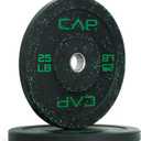 CAP Barbell Economy - Speckled Olympic Bumper Plate Set with Green Logo, Black, 25 lb Pair