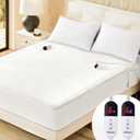 Electric Heated Mattress Pad Queen Size Dual Control Bed Warmer, Deep Pocket, Side Storage Pouch for Controller, Machine Washable, Waffle Jacquard, 60"x80", White