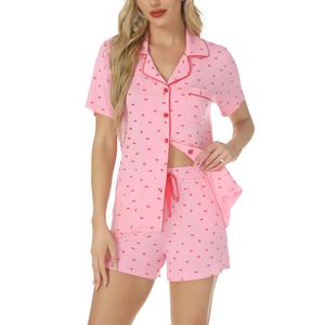 Pjmlifecoco Valentines Day Pajamas Women Womens Cute Pajamas Button Down Modal Pyjamas Shorts Set Short Sleeve Two Piece Sleepwear Pjs Lounge Sets