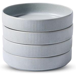 famiware Star 7.5" Pasta Bowls Set, Salad Bowl Set of 4, Double Reactive Glaze, Stackable, Ideal for Your Friend for Housewarming, Festivals, Light Gray