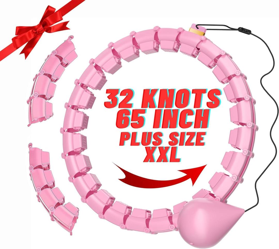 65inch 32 Knots Plus Size Quiet Weighted Hula Infinity Fitness Detachable Hoops Smart Silent Infinity Hula for Women 2 in 1 Waist and Abdominal Workout Hoop