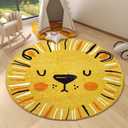 USTIDE Yellow Lion Mat 4FT Cute Animals Round Area Rug Washable Soft Carpet Cartoon Rugs for Playroom Bedroom Classroom Decor(47.2")