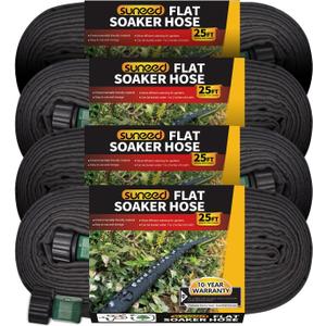 4 Pack Flat Soaker Hose 25FT for Garden Beds, Lightweight Drip Soaker Hose 100 ft for Foundation Watering of Plants Garden Sprinkler Soaker Hoses with Heavy Duty & Easy to Install (25ftx4)
