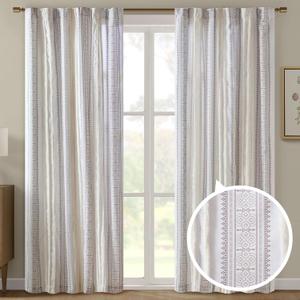 Madison Park Window Curtain for Living Room Geometric Print Tufted Accent Modern Curtain Window Light Blocking Living Room Drape for Bedroom, 1-Panel Pack Fits 1.25" Rod, Samara, 50x95 White/Brown