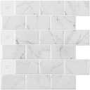 Art3d 10-Sheet Peel and Stick Subway Backsplash, 12 in. x 12in. White Marble Design