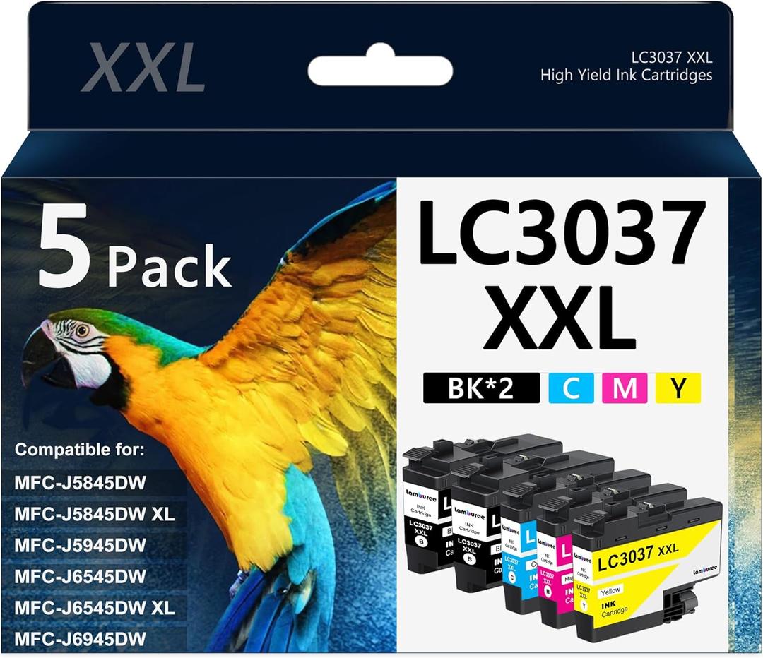 LC3037XXL Ink Cartridges with Super High-Yield Replacement for Brother LC3037 Work for MFC-J5945DW MFC-J5845DW MFC-J5845DWXL MFC-J6545DW MFC-J6545DWXL MFC-J6945DW Printers (5 Pack)