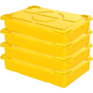 4-Pack Commercial Dough Proofing Box | Pizza/Bread Sourdough Food Storage Containers for Bakeries, Storage Bins with Lids (Yellow, 22.8" L x 15.5" W x 5.2" H)