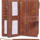 GOIACII Womens Wallets Large Capacity Credit Card Holder Rfid Wallet Women Double Zipper Pocket Leather Bifold Ladies Wristlet Clutch Wallet (A01-Brown)