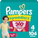 Pampers Diapers - Swaddlers 360 - Size 4, 104 Count, up to 100% Leakproof Comfy Dry Fit, Designed for Easy Changes, Pull On Baby Diaper 